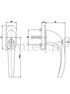 Klamka z kluczem okienna 1031A biel trzpień 37 mm