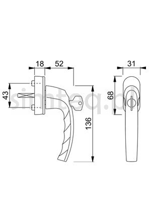 Klamka z kluczem okienna Secustik Atlanta F1/srebro trzpień 37 mm